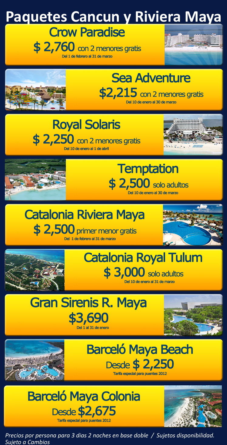 Precios oferta Cancun Riviera Maya hoteles Febrero Marzo ELITOURS